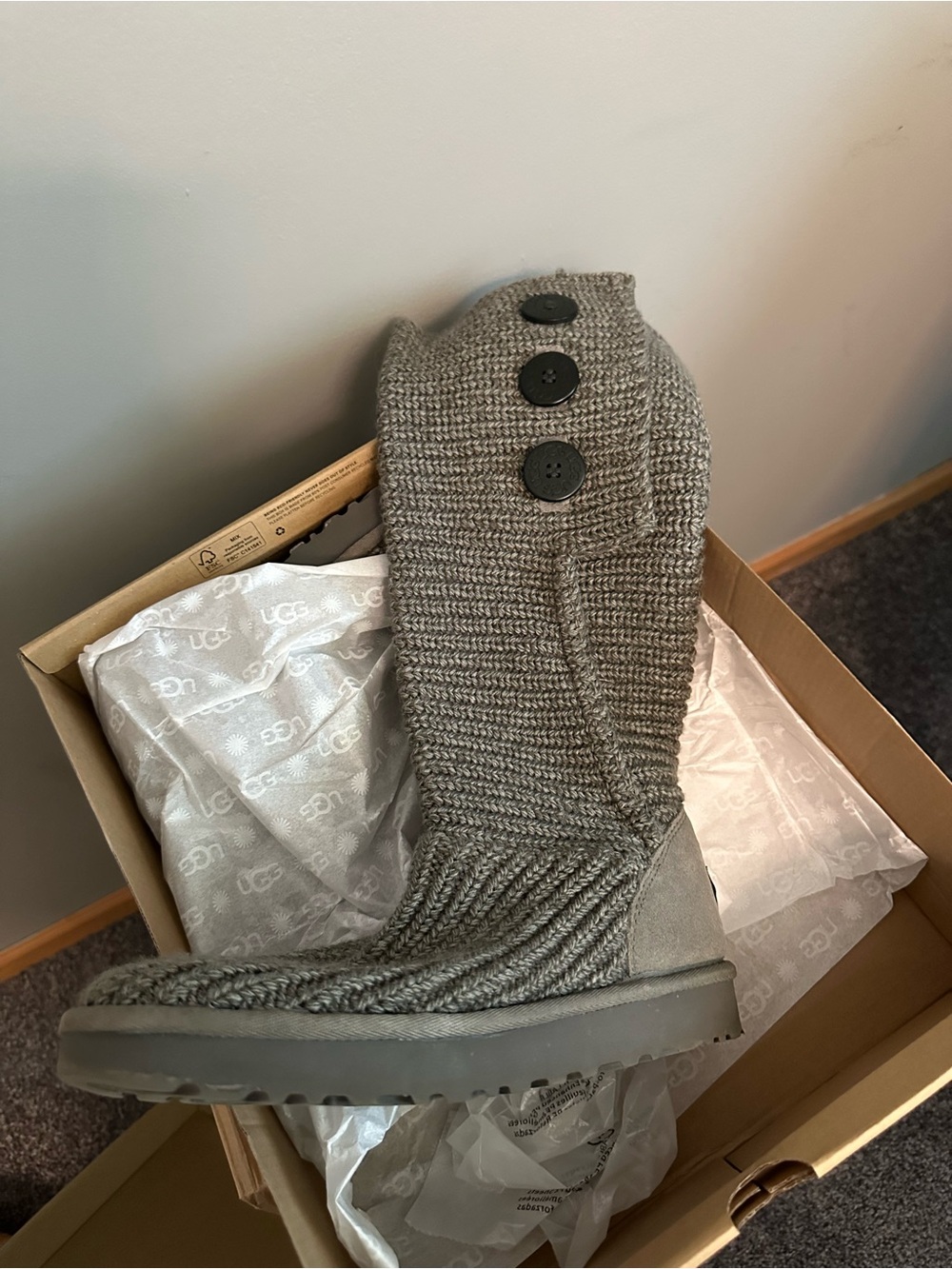 UGG Gray Knit Button Mid-Calf Boot